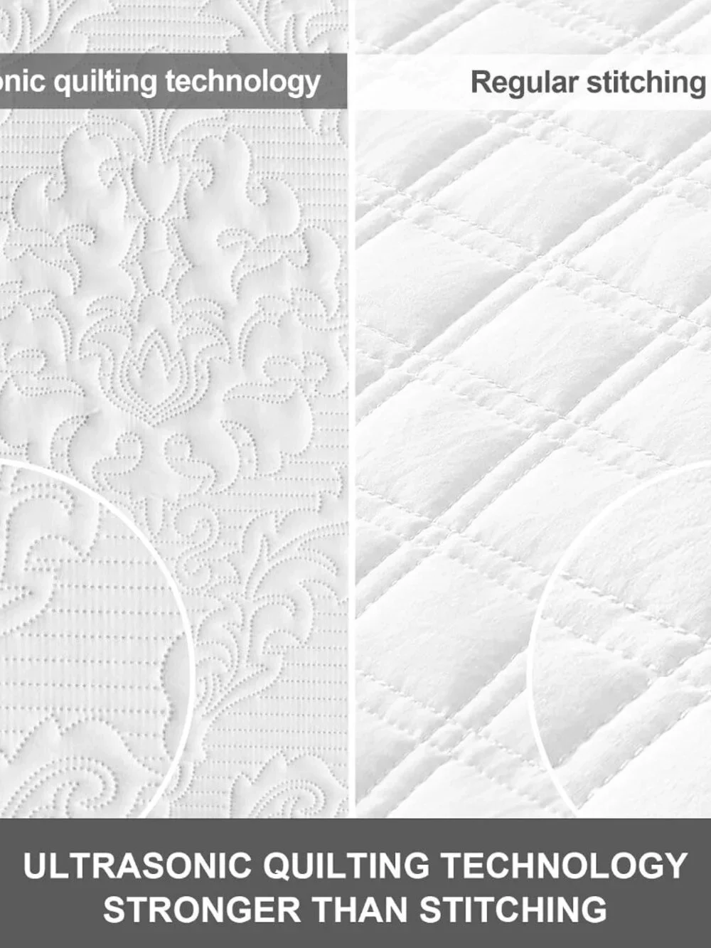 White Ultrasonic Lightweight Queen King 3-Piece Quilt Set